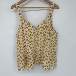 America Today 100% Cotton Tank Top Peplim Hem Size L‎ Lemon Novelty Print